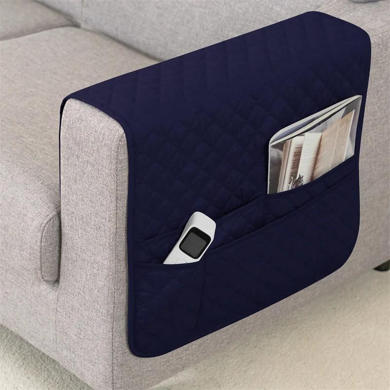 Double Pocket Sofa Side Cover Water Repellent Sofa Armrest Slipcover Solid Color Dust-proof Chair Armrest Storage Bag for Home