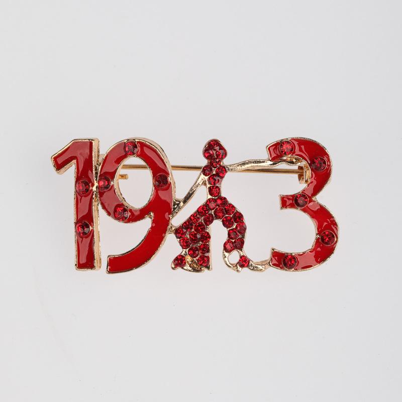 Custom Shiny Red Rhine-diamond Alloy Greek Sorority 1913 Pin Enamel Ladies Tough Society Delta Charm Brooch Jewelry