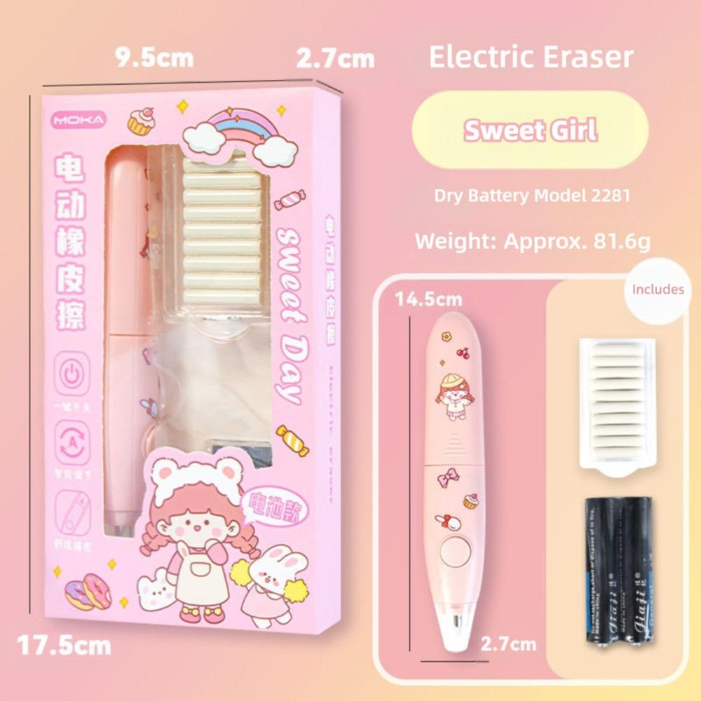 

Cartoon Design Automatic Eraser Battery Powered No Debris Eraser Electric Eraser Set Students Use 03 Battery