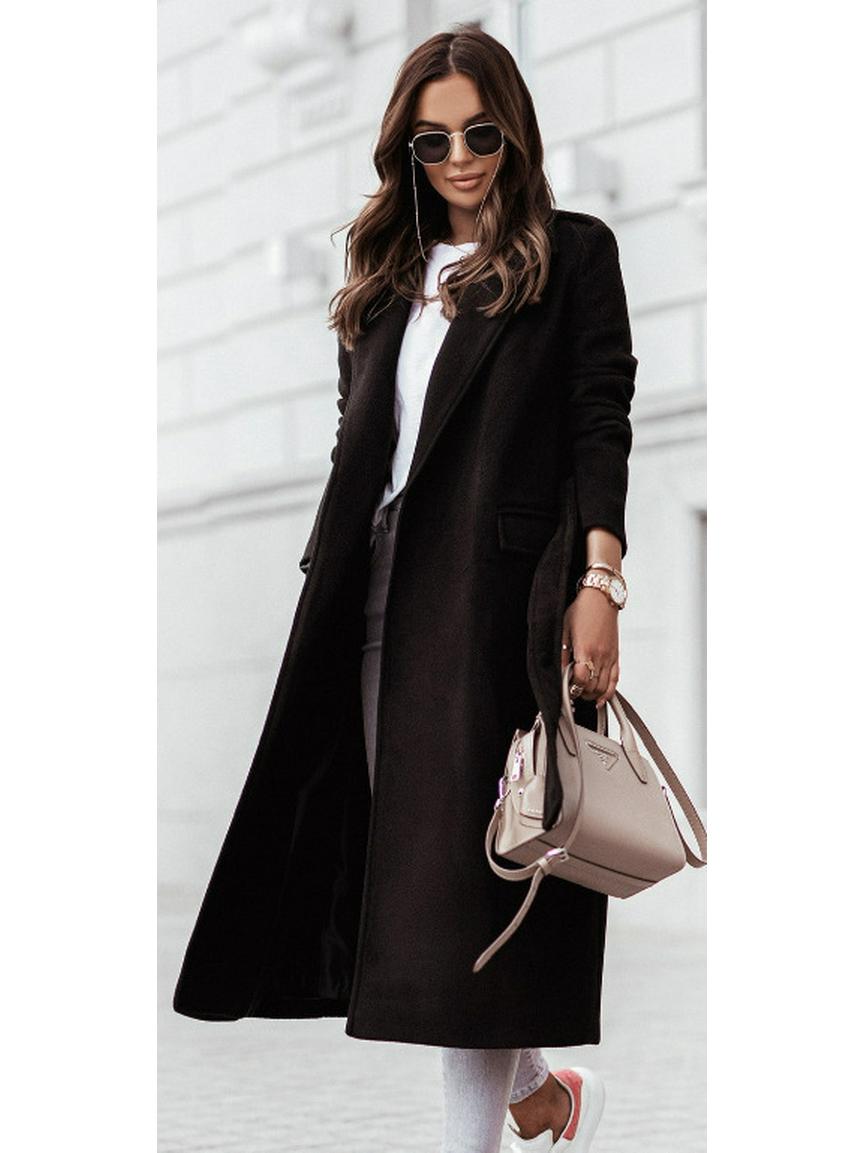 2026 V-neck Tie-Up Wool Coat: Autumn/Winter Long-Sleeved Women s Fashion S