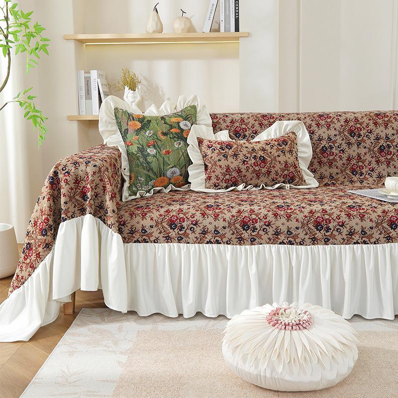 Sofa Towel Skirt Cream Breeze Anti Cat Scratch Sofa Cover Blue Floral Jacquard Thickened Sofa Cushion