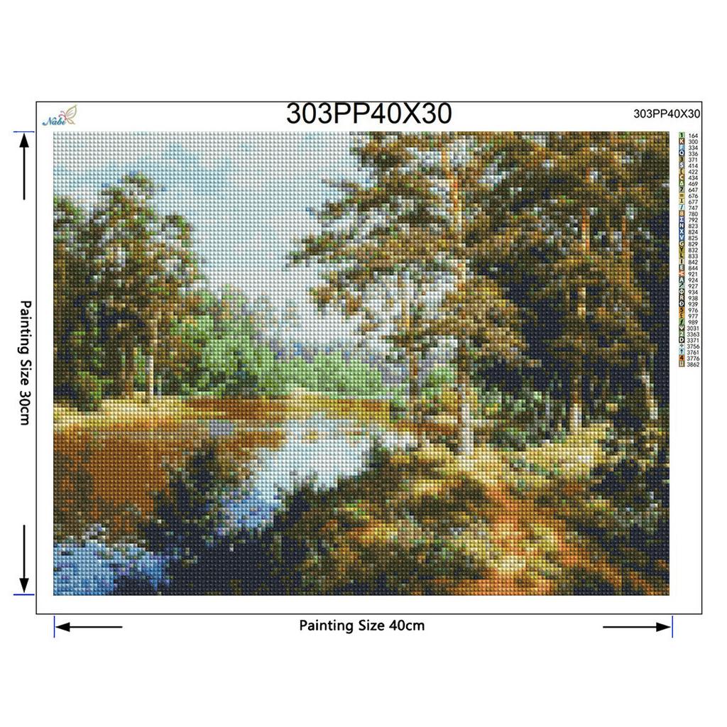 Diamantové vyšívání DIY Les Strom Voda Krajina Diamantová malba Křížovým stehem drahokamu