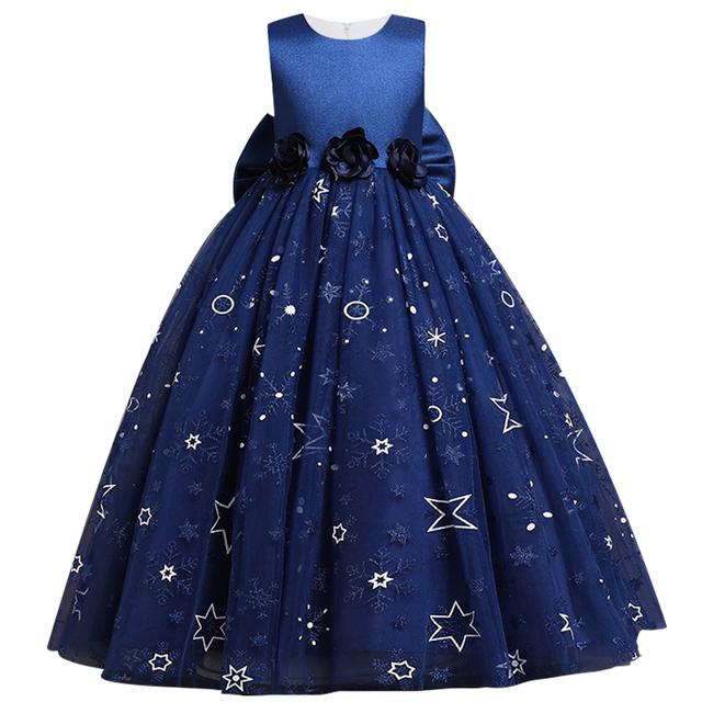 

Новинка 2024 года, винтажное длинное платье принцессы с цветочным принтом для девочек, пышное тюлевое платье для торжественной вечеринки, свадьбы, танцев, вечернее платье 120 синий