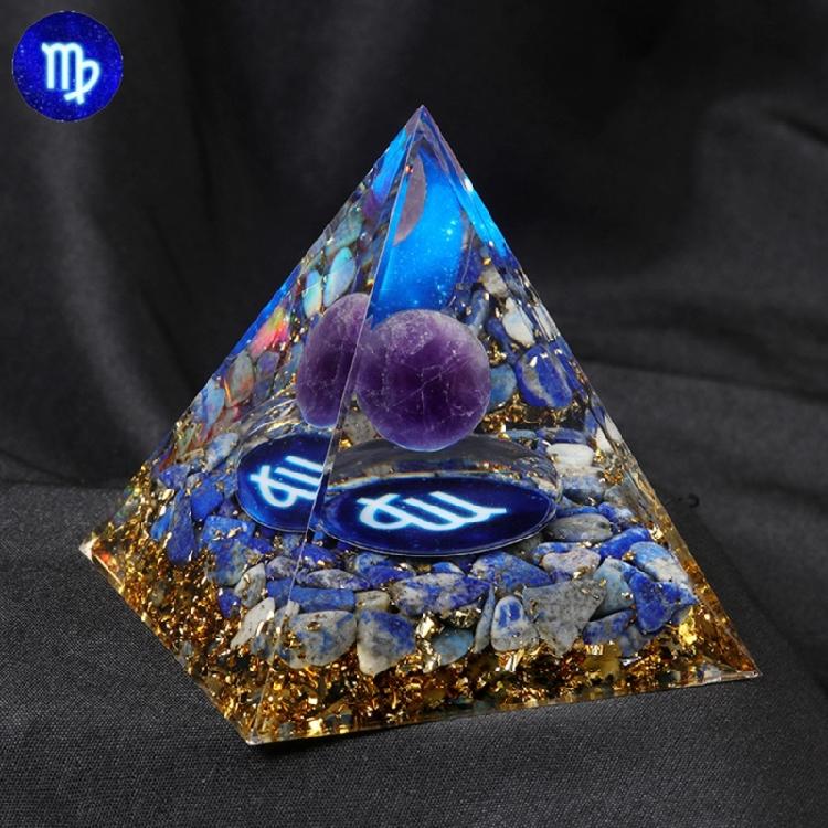 12 Zodiacs Orgone Crystal Pyramid,Amethysts Obsidians Healings Crystals Pyramid Constellations Pyramid for Money Health