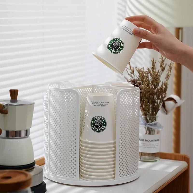 1 Stück Einweg-Pappbecherhalter 360° drehbares Aufbewahrungsgestell Tragbar Abnehmbar Multifunktionale Aufbewahrungsgestelle Büro-Organizer