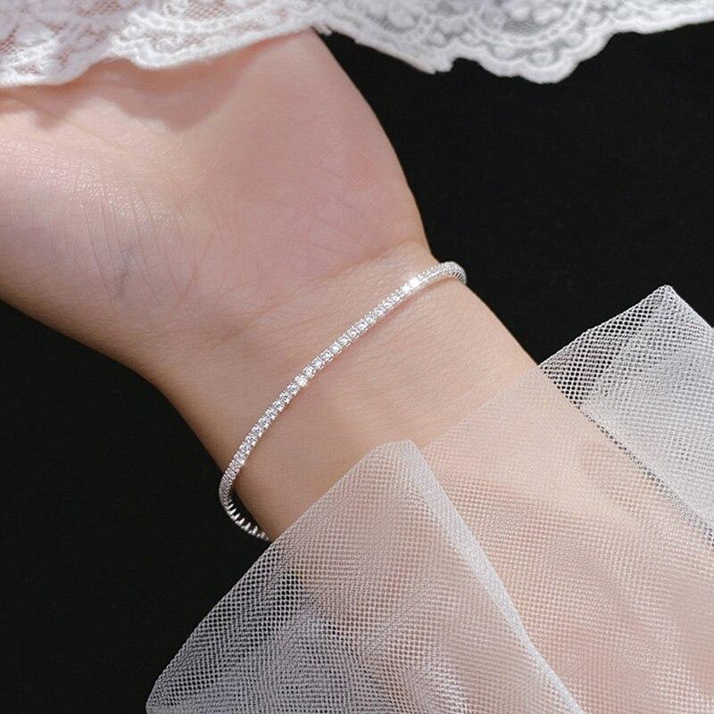 Luxury Real 925 Sterling Silver Fashion Simple Dazzling CZ Chain Bracelets For Women Wedding Fine S925 Jewelry DA1715