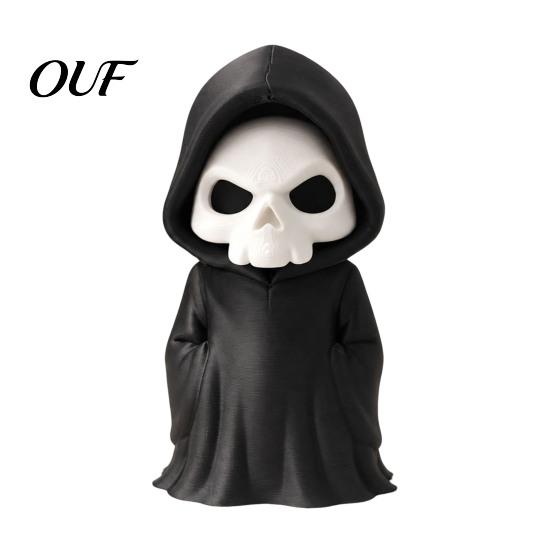 Horror Theme Party Supplies 3D Printed Grim Reaper Figurine, Gothic Black Robe Skeleton Statue, Statue Mini Model Toy for Halloween Desktop Decoration