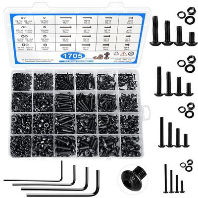 Kit d'assortiment de vis machine 1705 pièces, Vis métriques en acier allié 12.9, Comprenant des jeux de vis M2, M3, M4, M5, Vis à six pans creux, Écrous et Rondelles
