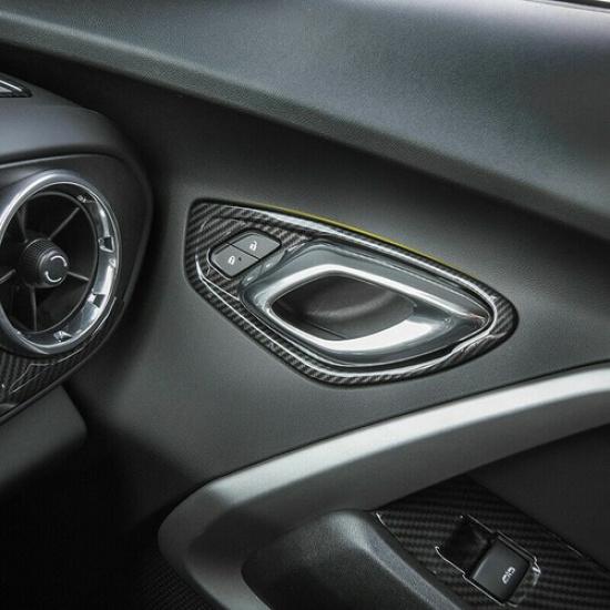 Carbon Fiber Inner Door Grab Handles Cover Frame Trim for Chevrolet Camaro 17-21