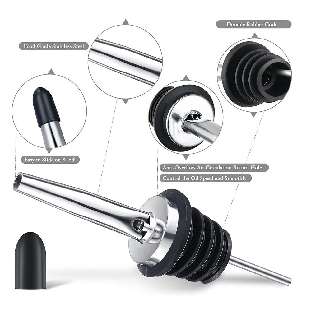 12 Pack Wine Bottle Pourers, Stainless Steel Liquor Pour Spouts Tapered Spout - Liquor Pourers with Rubber Dust Caps
