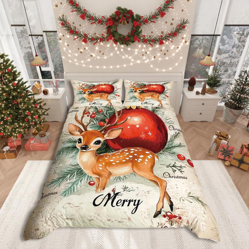 Homewish Merry Christmas Duvet Cover SetFestival Xmas For Girls Bedding SetHappy New Year Decor
