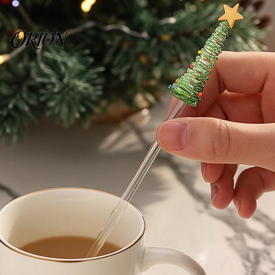 Small Souvenir for Christmas Event Glass Stirring Stick/Spoon, Handmade Tree Topper Decor, Heat Resistant Durable Drinkware Stirrer Decorative Swizzle