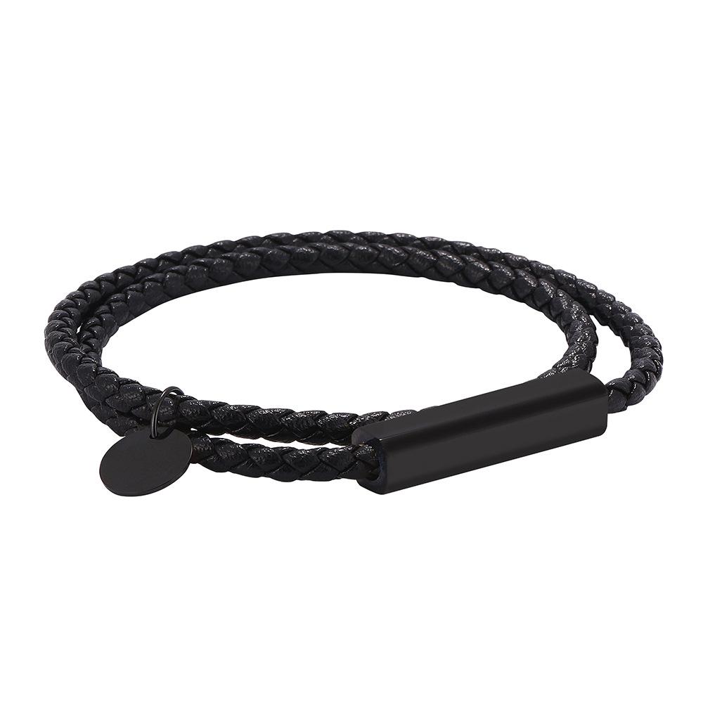 Dual-Strand Black Titanium Steel Clasp Bracelet with Graded Magnetic Buckle - Japanese & Korean Style, Unisex, Laser Engraved.