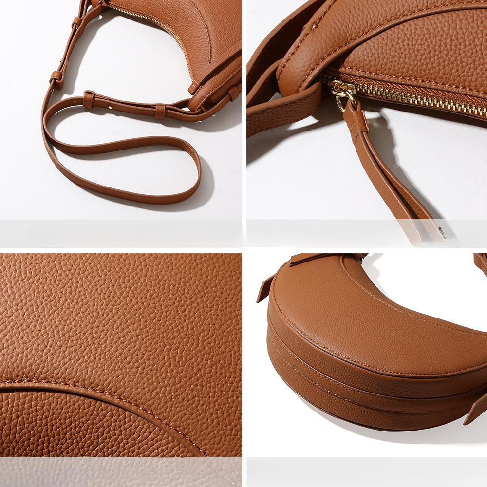 Damentasche aus echtem Leder Modische Einzelschultertasche Nischentasche Halbmondförmige Tasche Großvolumige Umhängetasche