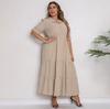 Büyük Beden Kadınlar için Büyük Beden Moda Kısa Kollu Düz Renk Yazlık Günlük Uzun Elbiseler
