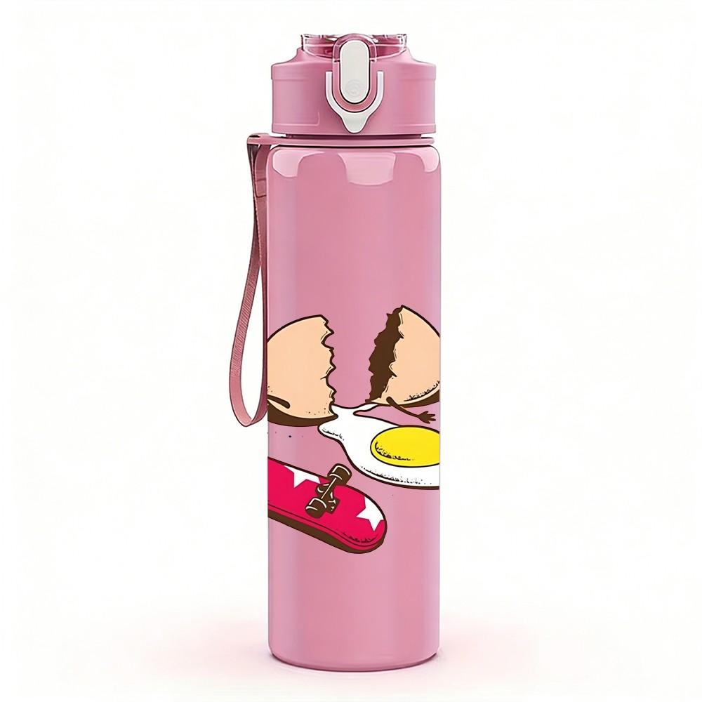 1PC Kids Sledding Winter Cartoon Print 750ml Color Plastic Sports Water Bottle Leakproof Flip Straw Lid Suitable for Sports Office Home Use