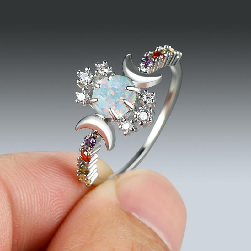 Cushion Cut Square Rainbow White Fire Opal Rings For Women Gold Horse Eye Zircon Charm Leaf Wedding Bands Party Jewelry CZ