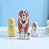 5Pcs/Set Dog Russian Nesting Doll 5 Layers Handmade Wooden Matryoshka Puppy Stacking Toy Home Office Desktop Decoration Ornament