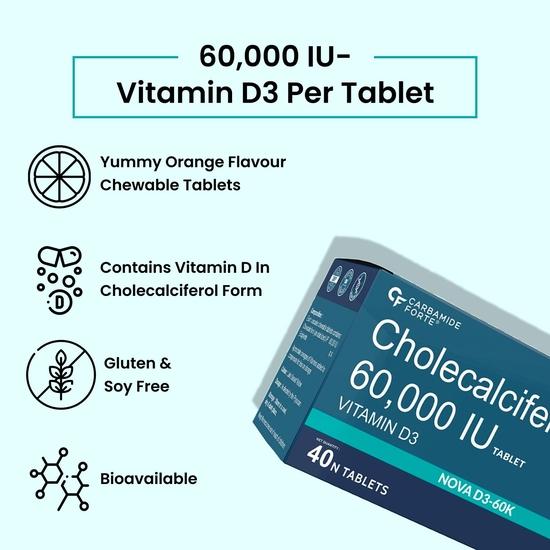 Carbamide Forte Vitamin D3 60000 IU Capsules | Vitamin D3 60k Supplement | Cholecalciferol 60000 IU Vitamin D3 Supplement - 40 Tablets