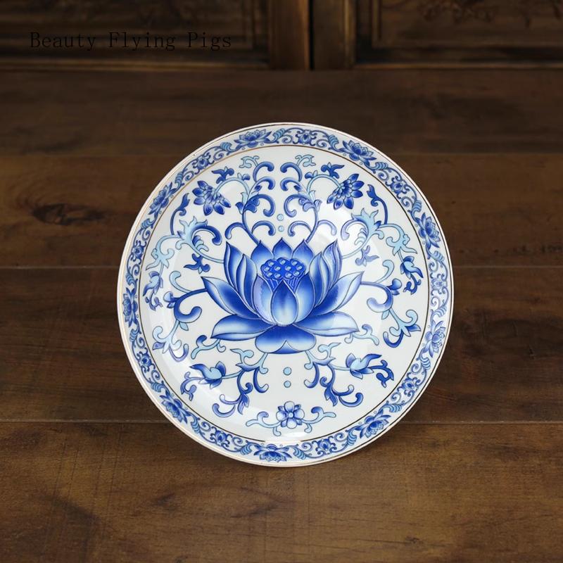1PCS ceramic lotus supply plate household Buddha supply blue and white porcelain fruit plate Buddha utensils and ornaments