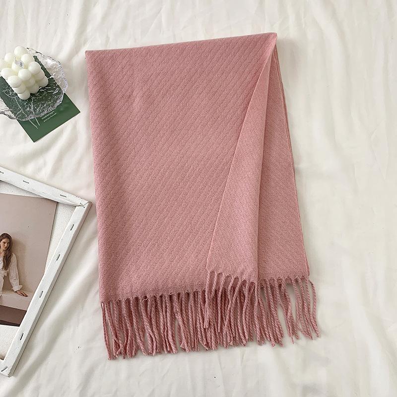 New Autumn and Winter Wool Scarf for Women Versatile Solid Color Scarf  Thickened Warm Shawl  Simple Tassel Red Scarf