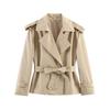 Women's Western-style Solid Color Belted Short Jacket Trench Coat Outerwear