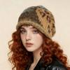 Leopard Print Big Head Circumference Cold Hat Women's Autumn and Winter YK~ Pile Hat Warm Knitted Hat Showing Face Small Pullover Hat