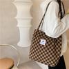 Bolsa de ombro xadrez de veludo cotelê vintage bolsa de lona para estudantes bolsa de mão simples