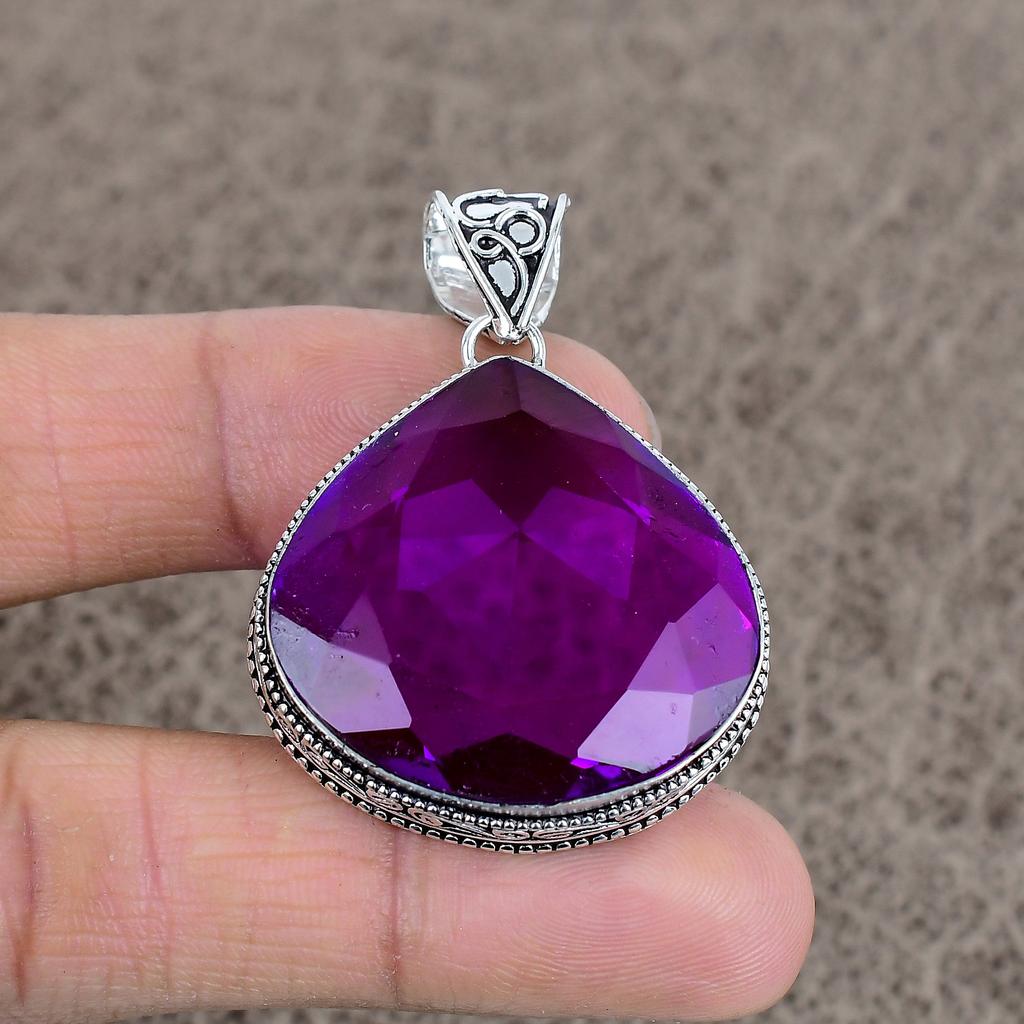 Pink Amethyst Gemstone Handmade 925 Sterling Silver Jewelry Pendant 1.97" KKG-32