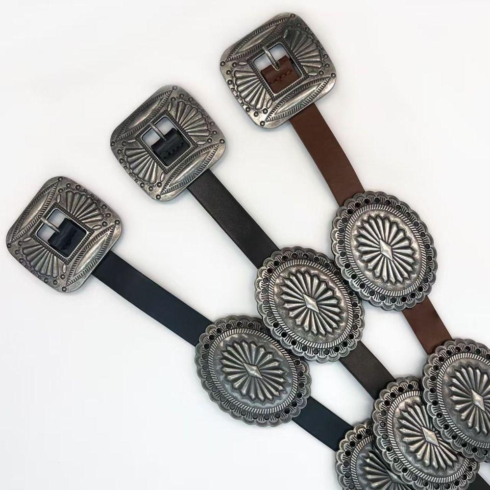 Y2K Metal Carved Belts Wide Ethnic Style Waistband Casual Bohemian Style Belts  Women