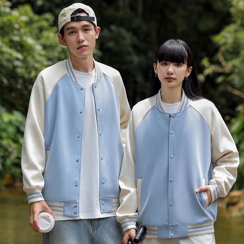 Women's Heavyweight American Retro Baseball Jacket - Early Autumn Raglan Sleeve Cardigan Hoodie