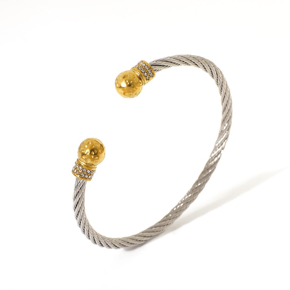 Designer Jewelry Stainless Steel Gold Plated Cuff Bracelet Fashion Jewelry Bangles with Zircons Pearl Jewelry Low MOQ