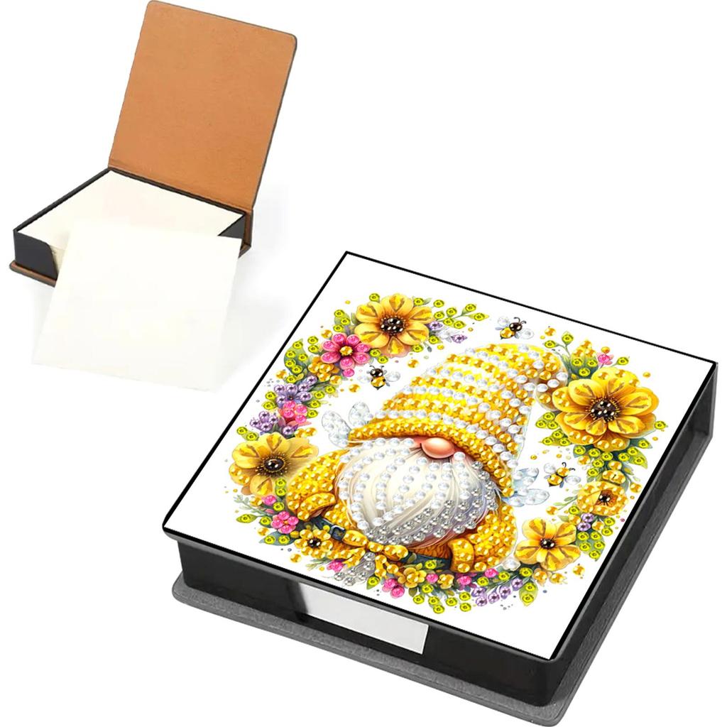 5D DIY PU Diamond Painting Notecard Box Mosaic Kit Gem Painting Memo Pad Holder Self Adhesive Crystal Note Box for Home Office