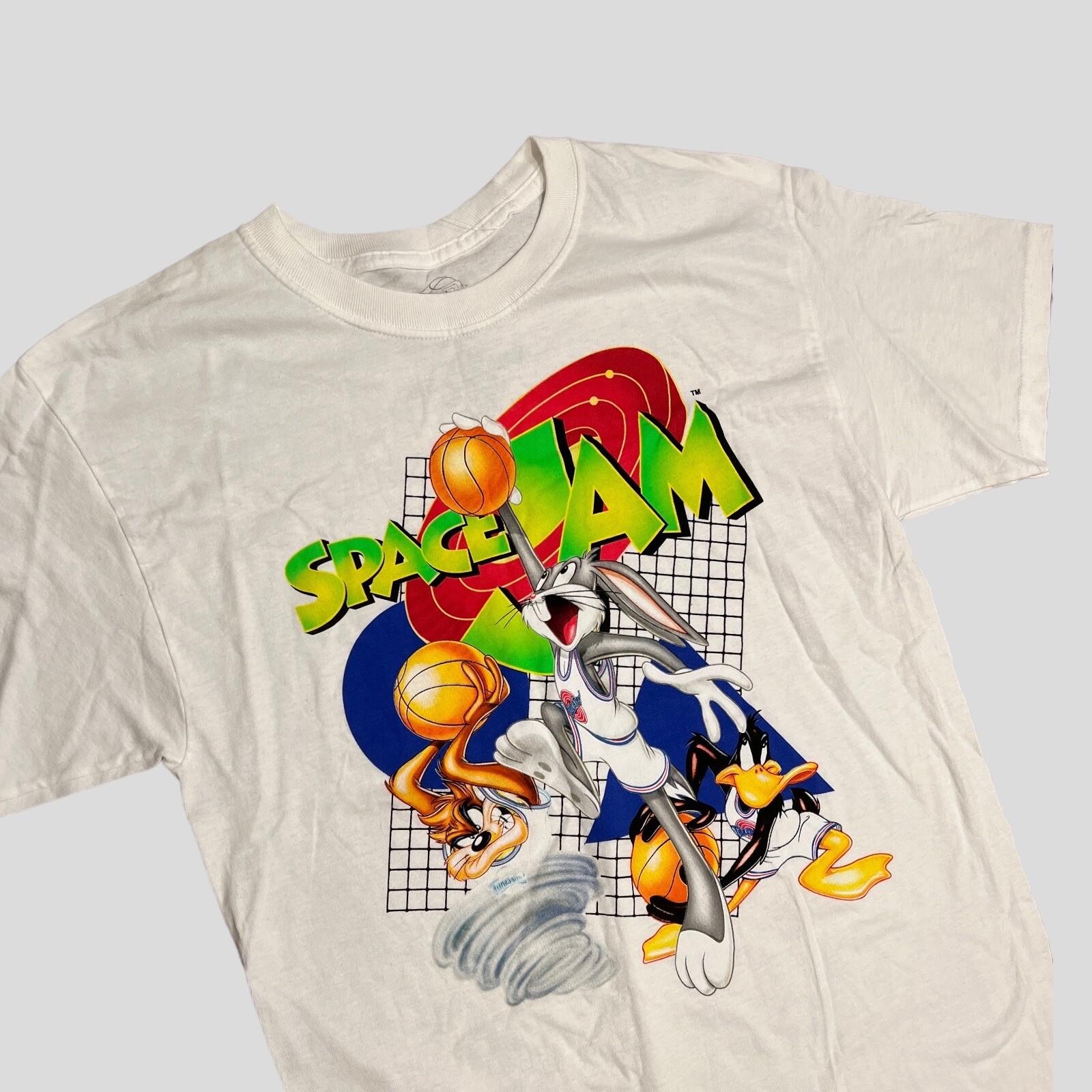 Space Jam T-Shirt Mens M Colorful Tee Bugs Bunny Taz Daffy Duck Movie Basketball L