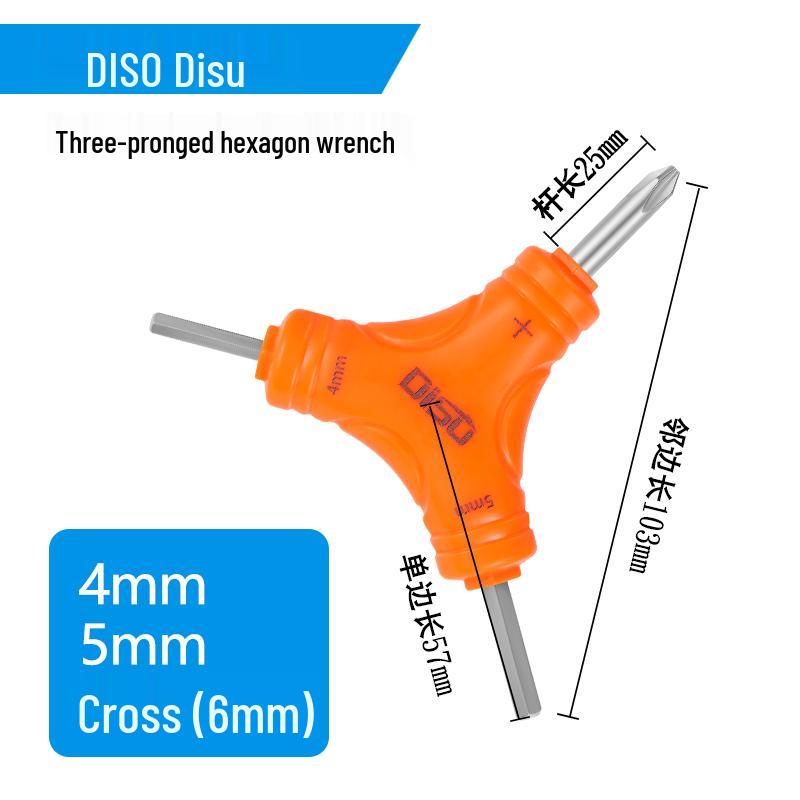 Three-Pronged Hexagonal Multi-Purpose Wrench: Flat Head, Phillips Head, and Inner Hexagonal for Air Conditioning Maintenance