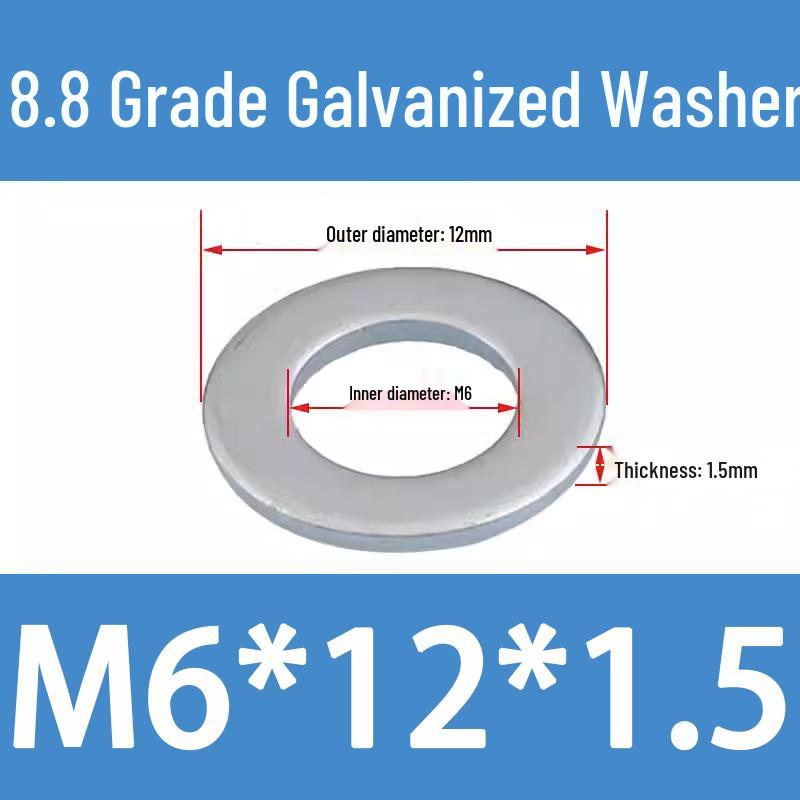 8.8 High-Strength Blackened Metal Flat Washer Spacer, Galvanized and Thickened, Sizes: M3-M12.