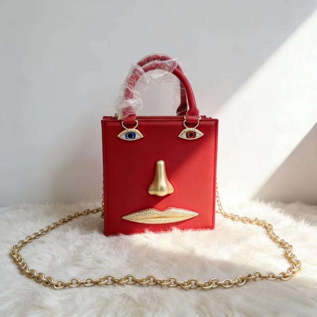 2026 Face Handbag Female Fashion Silver Lacquer Leather Small Square Bag