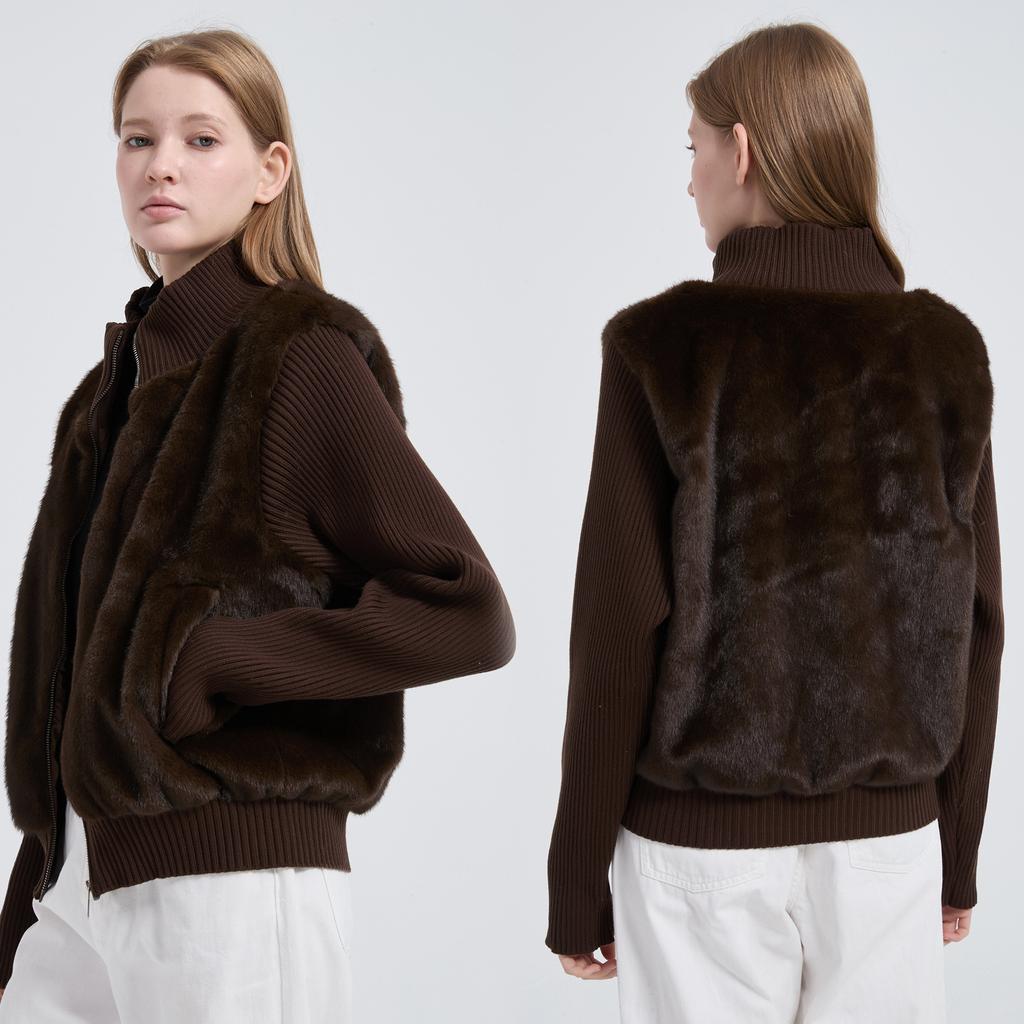 cotton-padded winter new knitted splicing sleeves fleece and thin European and American cotton-padded jackets, cotton-padded jackets