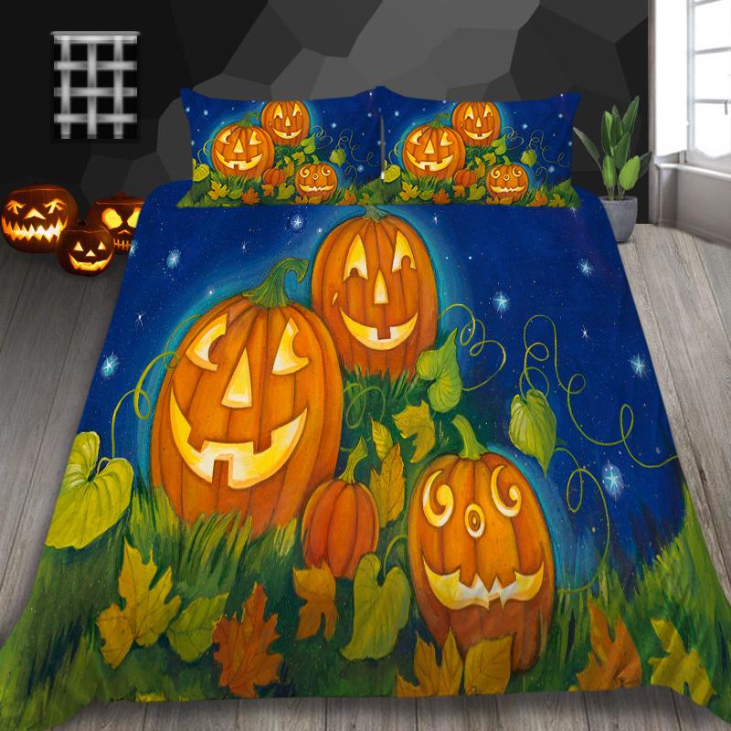 Halloweenská domácí sada povlečení s dýňovým vzorem lampy povlak na přikrývku a povlak na polštář 2/3 plné velikosti pratelné pohodlné povlečení
