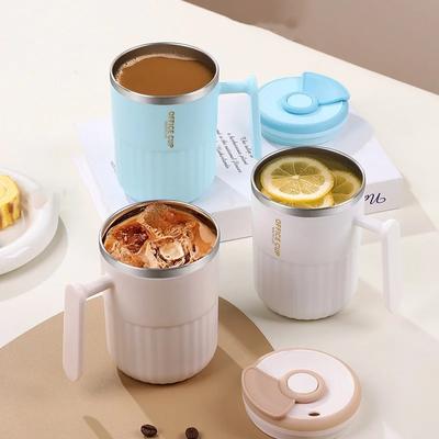 Tasse en Acier Inoxydable 450ML Tasse Thermos à Double Paroi Repassée Maison Bureau Dortoir avec Couvercle Tasse à Café Tasses à Thé Portable