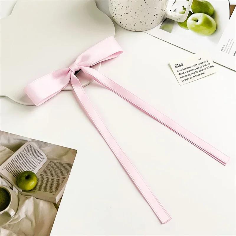 New Solid Color Ribbon Bow Hair Clips for Girls Fashion Korean Sweat Long Tassel Women Barrettes Hairpin Accessories