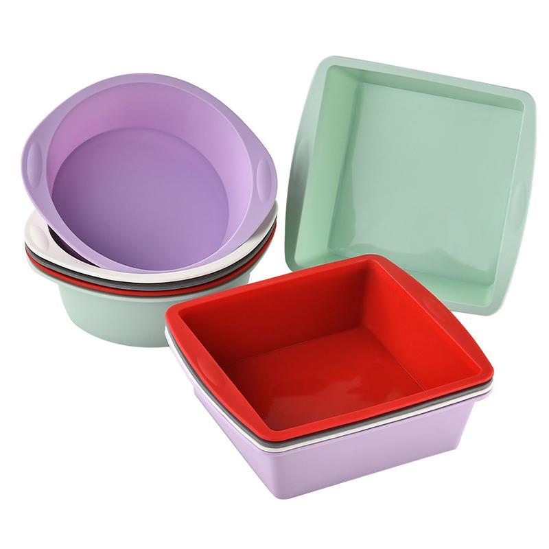 1/2Pcs Silicone Square Round Cake Plate Non-Stick Brownie Pot W/Anti-Slip Handle Oven And Air Fryer Safe Perfect For Baking Cake