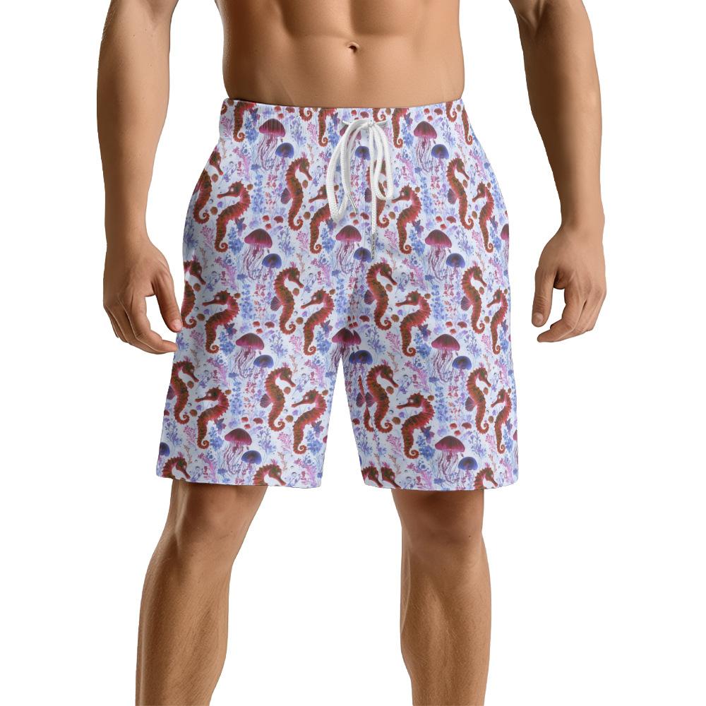 Creature Marine Europee e Americane Elementi Floreali Pantaloncini Casual da Uomo Pantaloni da Spiaggia
