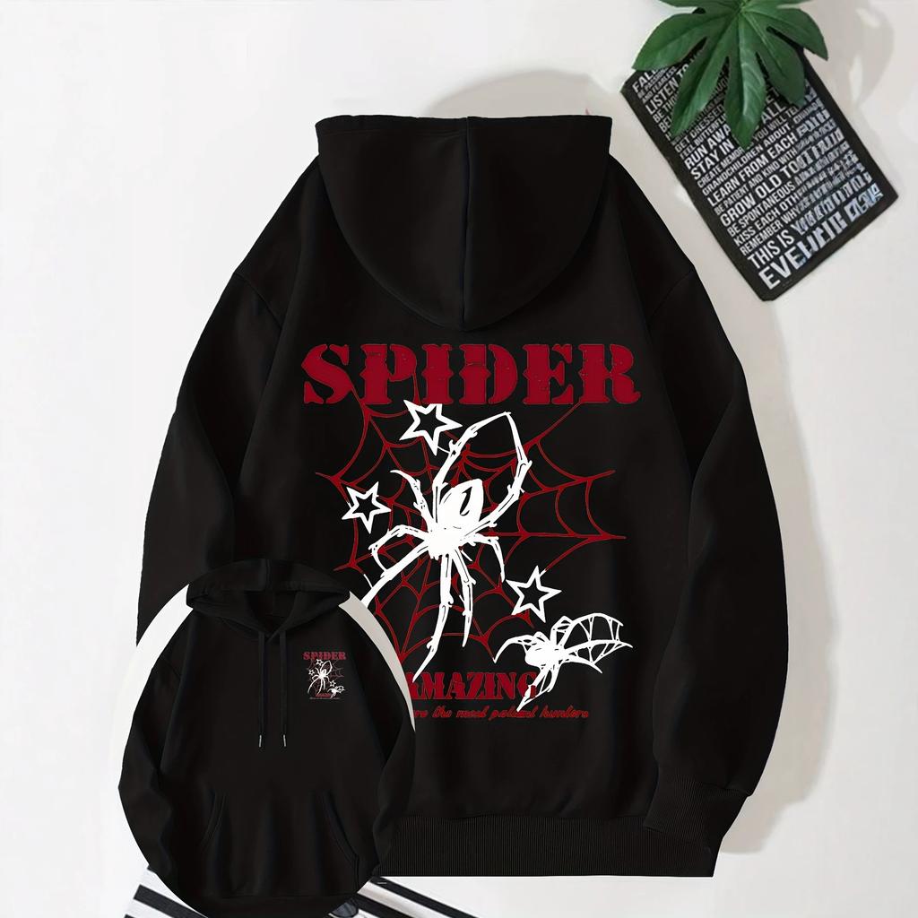 Hooded Printed Sweater Loose Jacket Personalized Jacket Men's and Women's Spider Webs