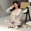 Large Size Plus 100 Pounds Pajama Suit Women's Spring and Autumn Pure Cotton Sweet Home Wear New Long-sleeved Trousers Home Wear Set