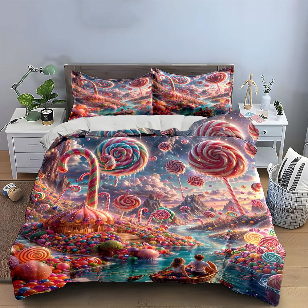 Candy Wonderland Decor Set Multiple Sizes Kid'S And Adults' Bedroom Exquisite 3Pc Bedding Set, Gift