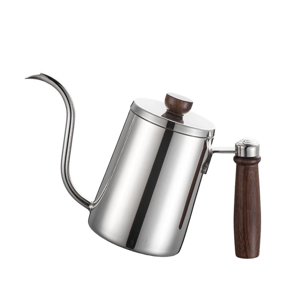Ruční konvička na filtrovanou kávu Drip Coffee Kettle Dřevěná rukojeť Husí krk Nerezová ocel 304 Konvička Pour Over