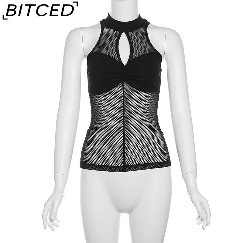 BITCED Summer Women's Fashion Sexy O-Neck Sleeveless Mesh Tank Top