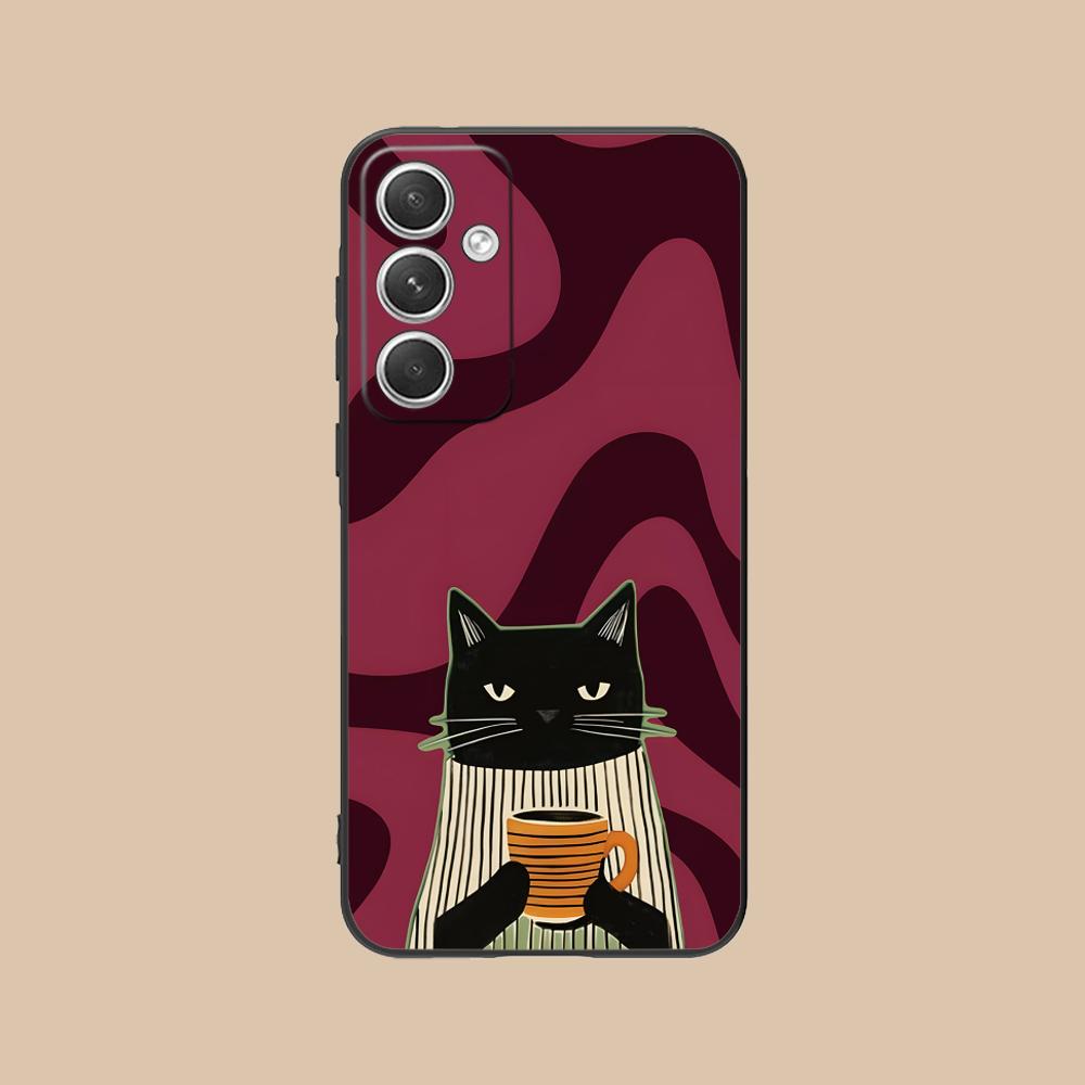 Cute Coffee Cat Matte TPU Mobile Phone Case for Samsung Galaxy S26 S25 S24 S23 S22 S21 S20 Note20 Plus FE Ultra Colorful Cover
