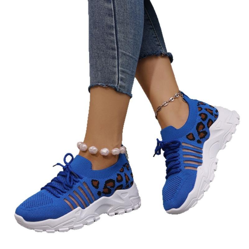 New large size women's casual sports shoes round head lace-up flat bottom comfortable mesh shoes-3 size